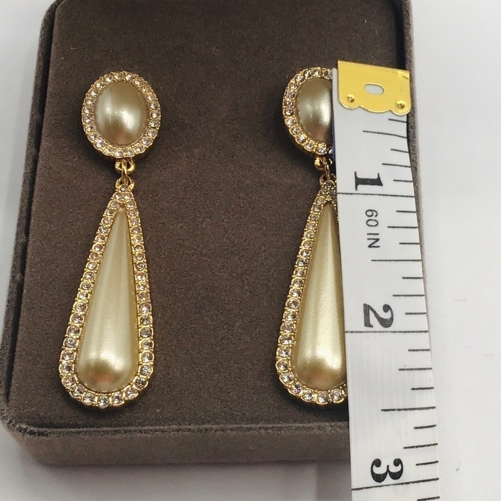 Nolan MILLER Set Pendant Necklace Earrings Gold Tone Long FauxPearl Rhinestone - Picture 8 of 10